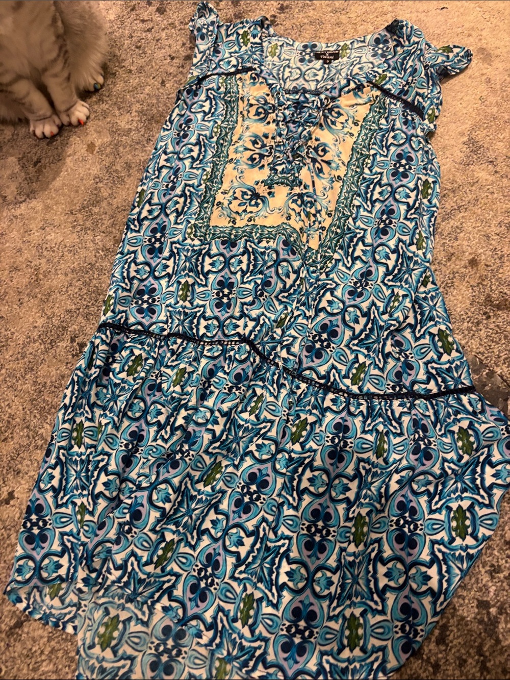 Tolani Blue and Cream Mosaic A-Line Dress